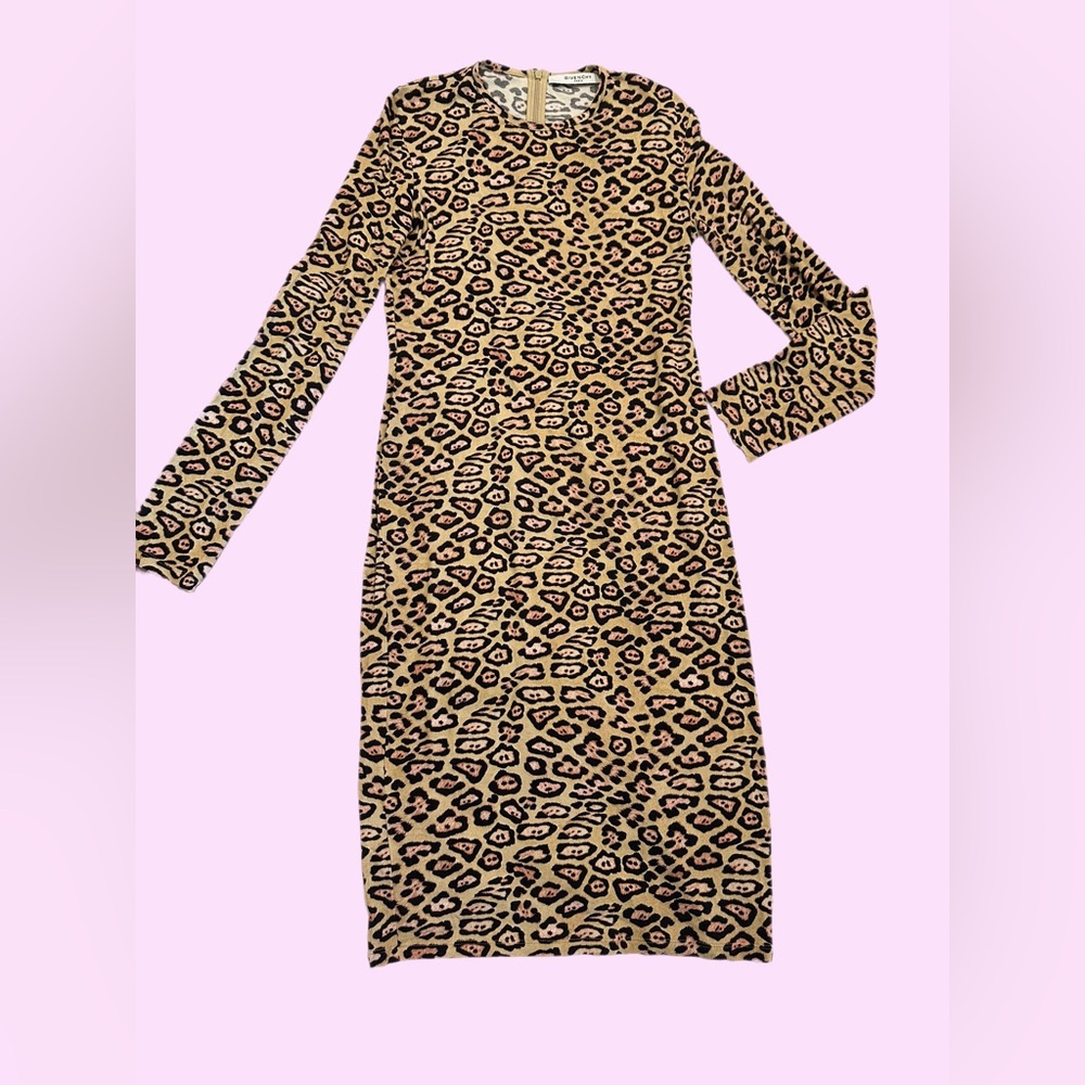 GIVENCHY PARIS ANIMAL LEOPARD PRINT BODYCON MIDI DRESS MADE IN ITALY
